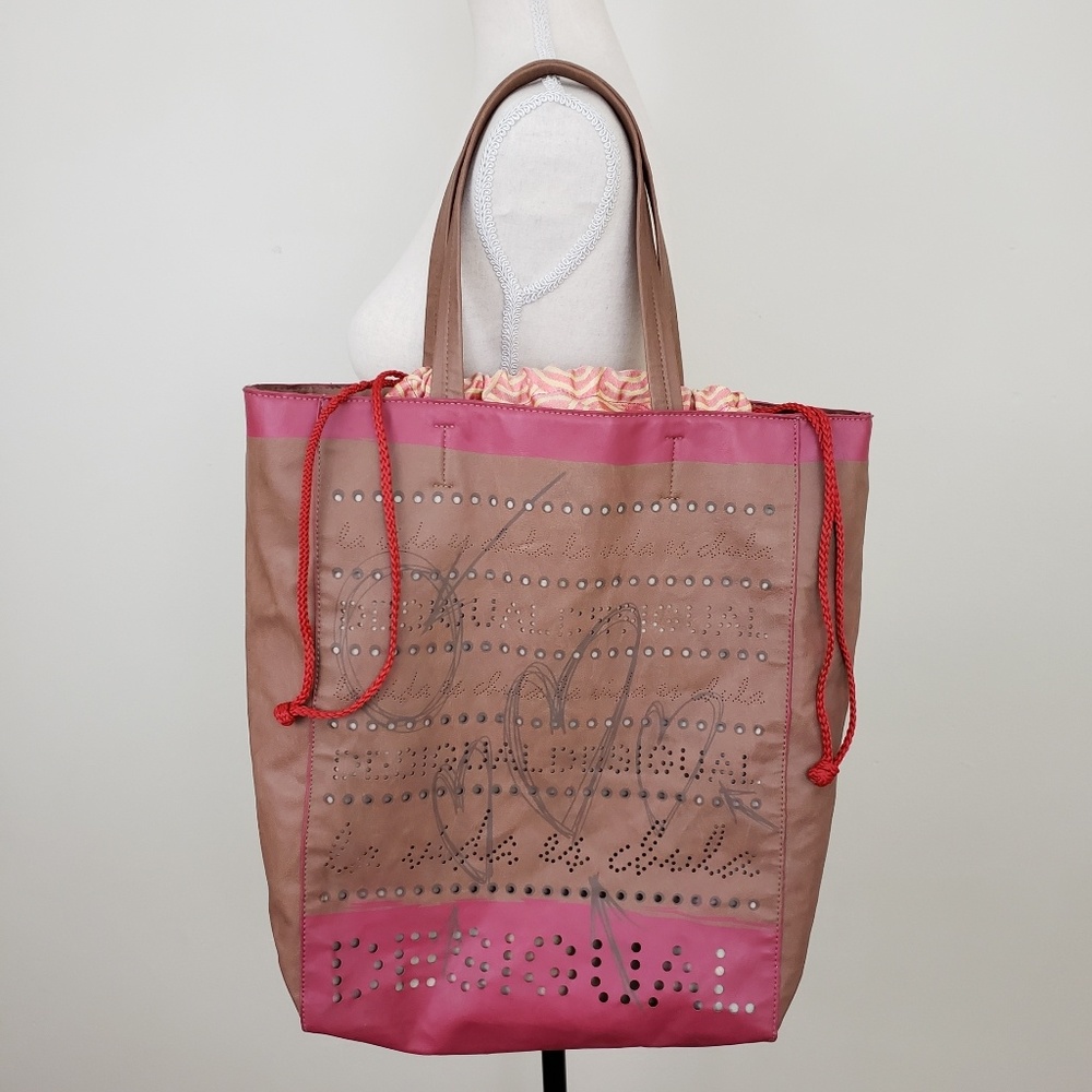 Desigual Tote Pink And Brown With A Cinch Top